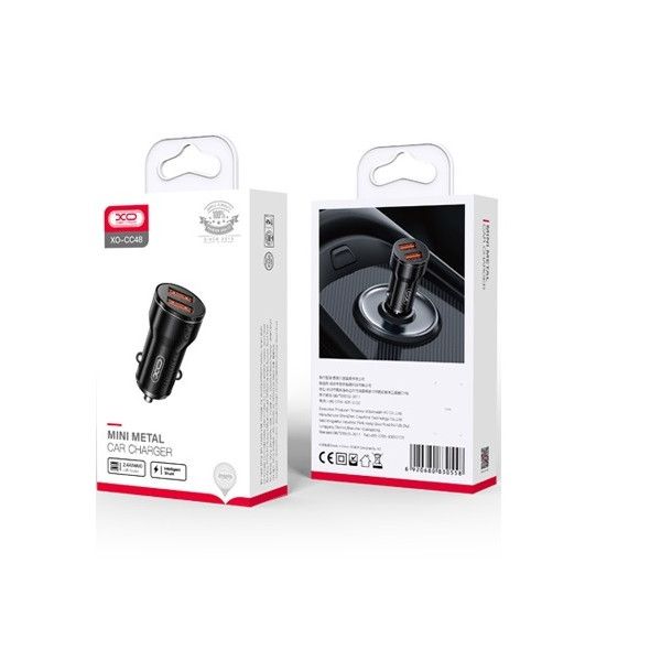 Ładowarka samochodowa 2,4A 2x USB czarna - XO CC31