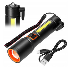 Latarka samochodowa LED, 270lm + 105lm, akum.1200mAh, przecinak do pasów, młotek bezpieczeństwa