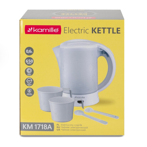 Czajnik elektryczny turystyczny 0,6L, 600W, biały - 1718A Kamille