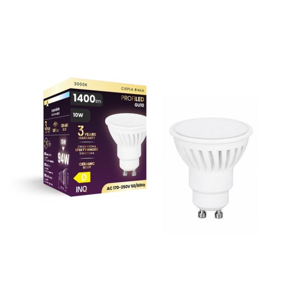 Żarówka LED GU10 10W (zamiennik 94W) 1400lm 3000K (ciepło-biała) - ELR140WW INQ