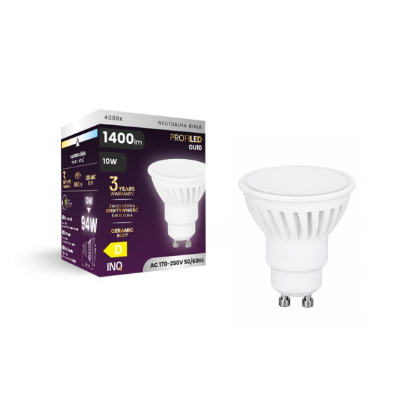 Żarówka LED GU10 10W (zamiennik 94W) 1400lm 4000K (neutralno-biała) - ELR140NW INQ