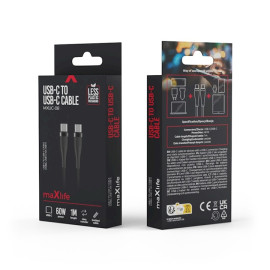 Kabel USB-C - USB-C 1m 60W czarny nylonowy - Maxlife MXUC-08 