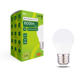 Żarówka LED E27 7W KULKA 600lm 4000K INQ ELP085NW