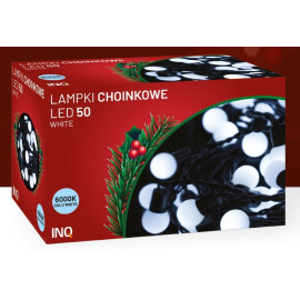 XMAS50-WHITE  Lampki choinkowe LED kulka 50 szt. białe, IP20, 3W, przewód 6,5m  