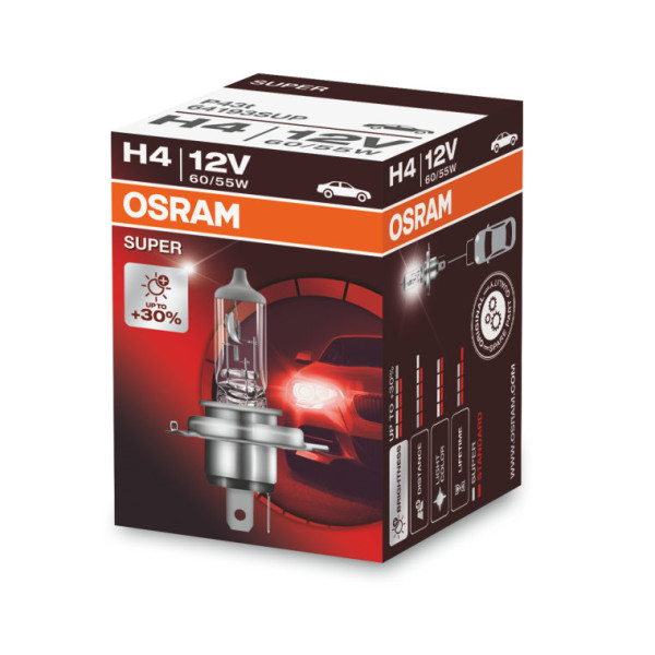 Żarówka samochodowa H4 +30% - 12V 60/55W P43T - 64193 SUPER Osram