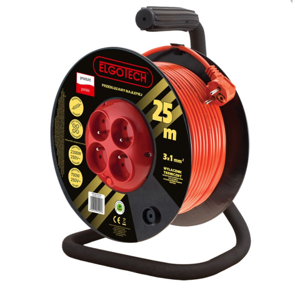 Przedłużacz bębnowy 25m 4-gniazda z/u 4x2P+Z 3x1mm2 - PZB-40-25Y/1 Elgotech 