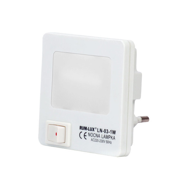 LN-03-LED Lampka nocna 1W mini kwadrat biała (do gniazdka)