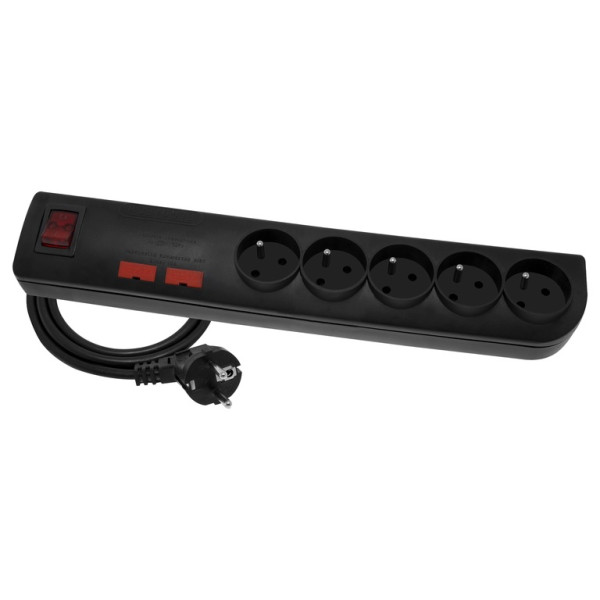 Listwa zasilająca przeciwprzepięciowa 5 gniazd, 1,5m, czarna - PSF2-501-2 Elgotech