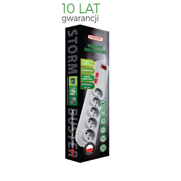 Listwa zasilająca przeciwprzepięciowa 5 gniazd, 3m, czarna - PSF2-503-2 Elgotech