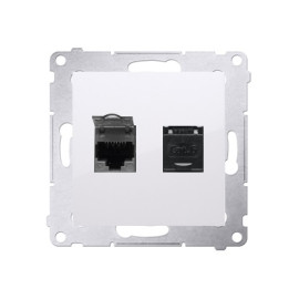 D62.01/11 Gniazdo komputerowe podwójne RJ45 kategoria 6, z przesłoną przeciwkurzową (moduł) biały S54