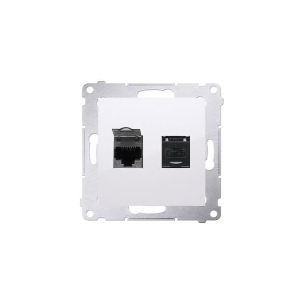 D62.01/11 Gniazdo komputerowe podwójne RJ45 kategoria 6, z przesłoną przeciwkurzową (moduł) biały S54