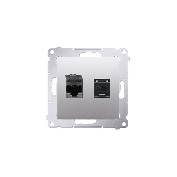 D62.01/43 Gniazdo komputerowe podwójne RJ45 kategoria 6, z przesłoną przeciwkurzową (moduł) srebrny mat, metalizowany S54