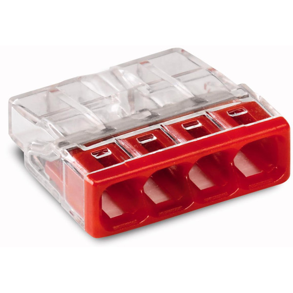 2273-204 - Złączka COMPACT do puszek instalacyjnych, 4x2,5mm (przeźr./czerwona)  WAGO