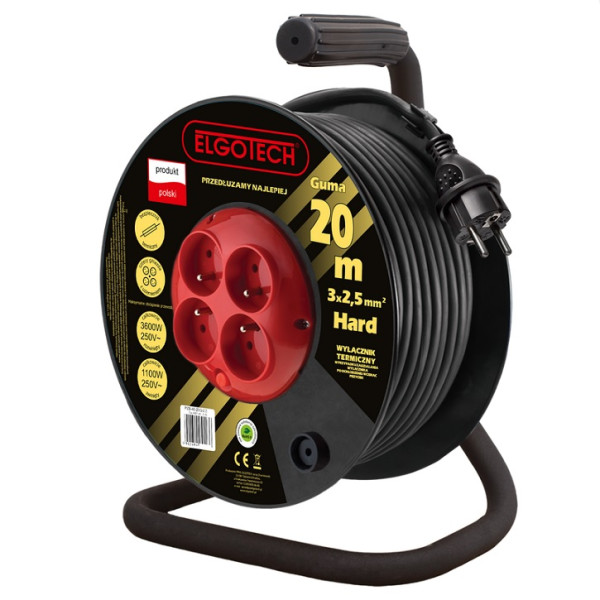 Przedłużacz bębnowy 20m, GUMA, 3x2,5mm2 - PZB-40-20G/2,5 Elgotech
