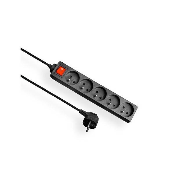 Przedłużacz z wyłącznikiem 5 gniazd z uziemieniem, 3m, czarny - 5x2P+Z 10A 250V - EPS-503W-2 Elgotech