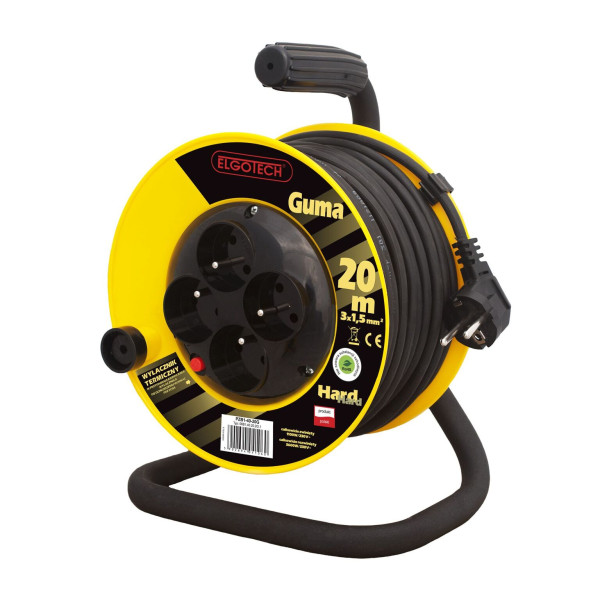 Przedłużacz bębnowy 20m guma 4-gniazda z/u 4x2P+Z 3x1,5mm2 - PZB1-40-20G Elgotech