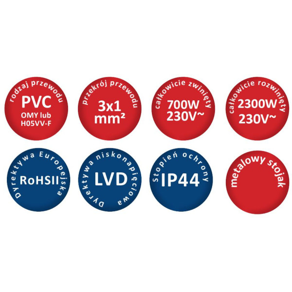 Przedłużacz bębnowy 20m 4-gniazda z/u 4x2P+Z 3x1mm2 - PZB1-40-20Y/1 Elgotech