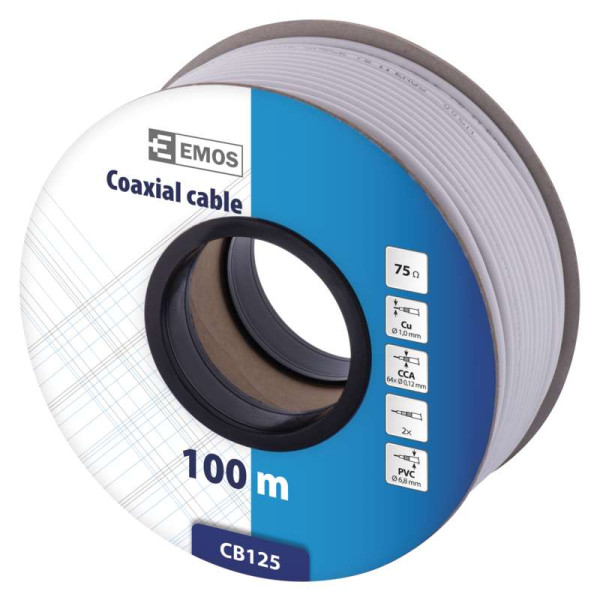 CB125 (100m) Kabel koncentryczny 75 Ohm / 1,0mm2 Cu / 64x0,12mm CCA / śr. zew. 6,8mm / piankowy /  szt 100M (do wewnątrz )