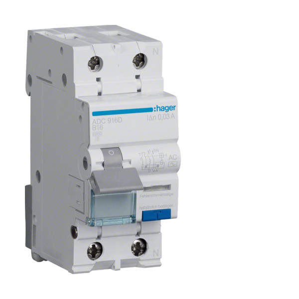 ADC916D RCBO Wyłącznik różnicowoprądowy z członem nadprądowym 1P+N 6kA B 16A/30mA Typ AC