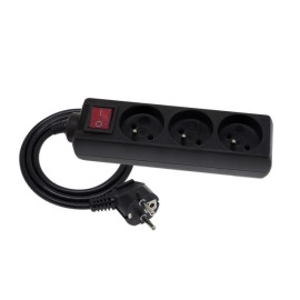 Przedłużacz z wyłącznikiem 3 gniazda z uziemieniem, 1,5m - 3x2P+Z 10A 250V, czarny - EPS-301,5W-2 Elgotech