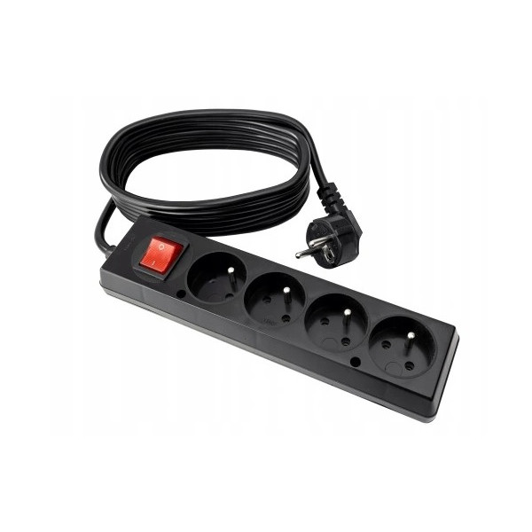 Przedłużacz z wyłącznikiem 4 gniazda z uziemieniem, 3m - 4x2P+Z 10A 250V czarny - EPS-403W-2 Elgotech