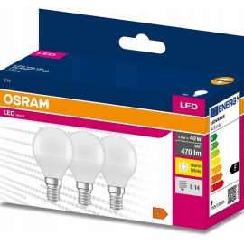 Żarówka LED E14 4,9W ( 40W) 470lm 230V 3000K (ciepło-biała) - LED VALUE OSRAM (cena za op. 3 szt.)