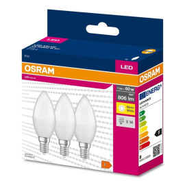 Żarówka LED E14 7,5W ( 60W) 806lm 230V 3000K (ciepło-biała) - LED VALUE OSRAM (cena za op. 3 szt.)