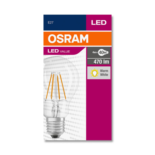 Żarówka LED E27 4W (zamiennik 40W) 470lm 2700K - LED VALUE CLA40 4W E27 Osram