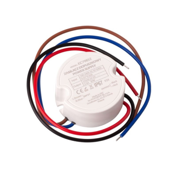 Zasilacz dopuszkowy LED 30W 12V 2,50A IP67 EC79852