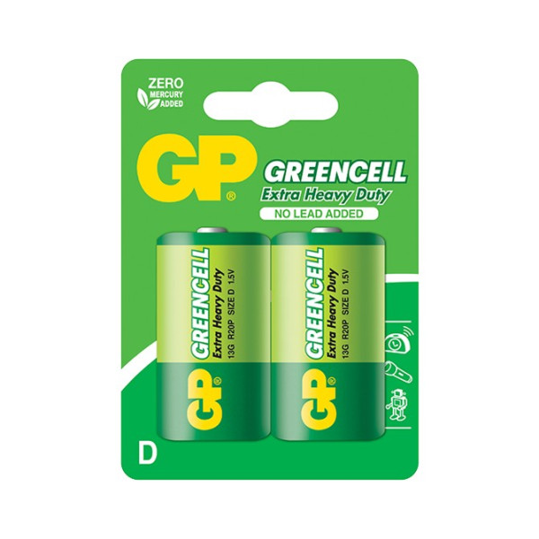 Bateria D (R20) cynkowo-chlorkowa 1,5V - Greencell 13G-U2 GP (cena za blister 2 szt.)