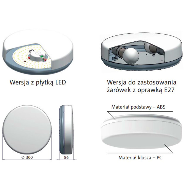 Plafon LED 24W 2490lm - z czujnikiem ruchu, 4000K (neutralno-biała), IP54, biały - PL-NEO/LED/24W/CR