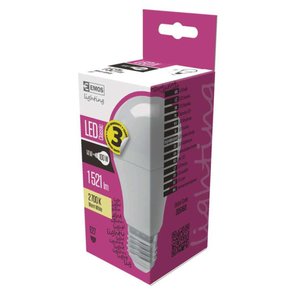Żarówka LED E27 14W (zamiennik 100W) 1521lm - A60 230V 2700K (ciepło-biała) - ZQ5160 EMOS