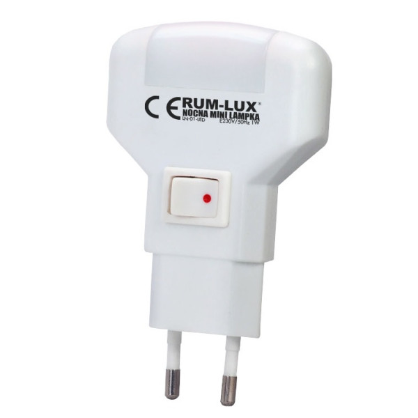 LN-01-LED Lampka nocna mini 1W pozioma biała, wyłącznik (do gniazdka)
