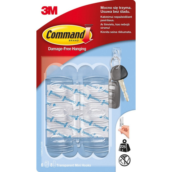 Przezroczyste małe haczyki Command 225g 17006CLR (6 szt.+8 pasków)