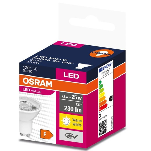Żarówka LED GU10 2,8W 230lm - 230V 2700K (ciepło-biała) 120 stopni - LED VALUE PAR16 35 OSRAM