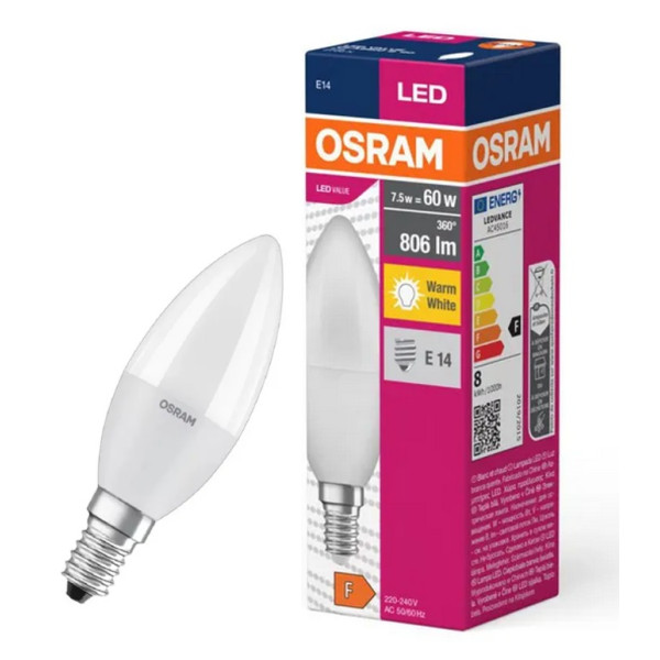 Żarówka LED E14 7W (zamiennik 60W) 806lm - świecowa 230V 2700K (ciepło-biała) - LED VALUE CL B 60 OSRAM