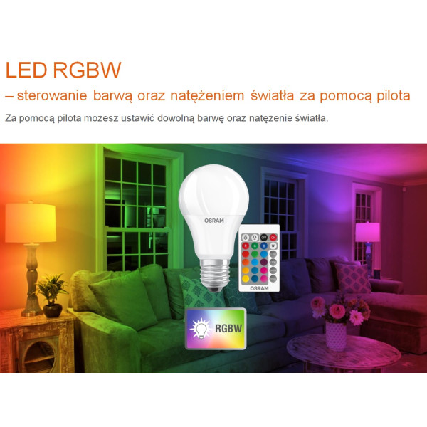 Żarówka LED E27 9,7W ( 60W) (kpl. LED + pilot) LED STAR A60 RGBW Osram