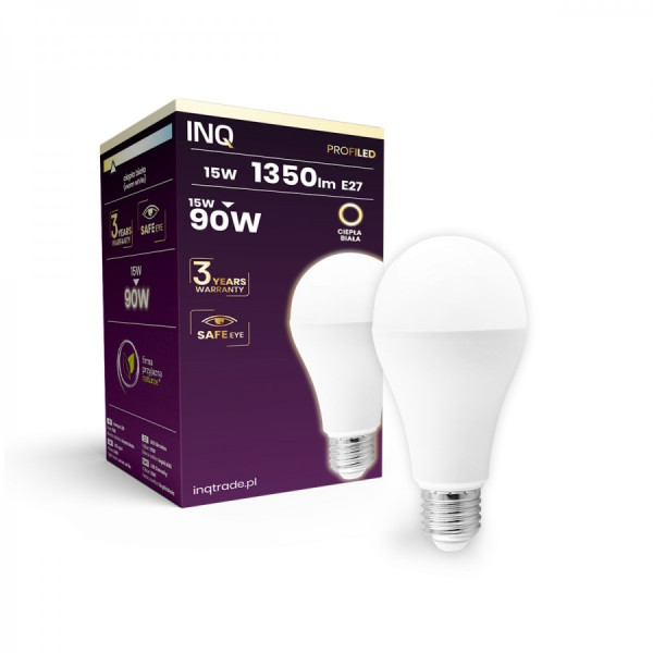 Żarówka LED E27 15W (zamiennik 90W) 1350lm - A65 230V 4000K (neutralna-biała) - LA204NW PROFILED INQ