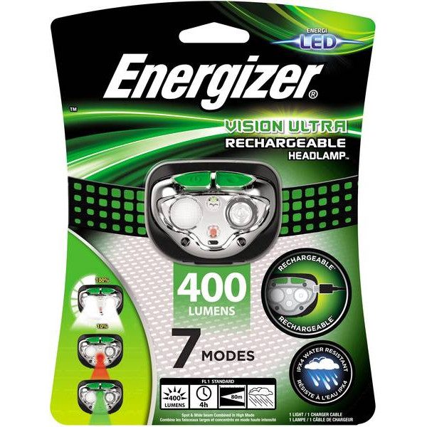 Latarka czołowa LED ładowalna VISION ULTRA HD RECH 400lm, 7 trybów, Energizer