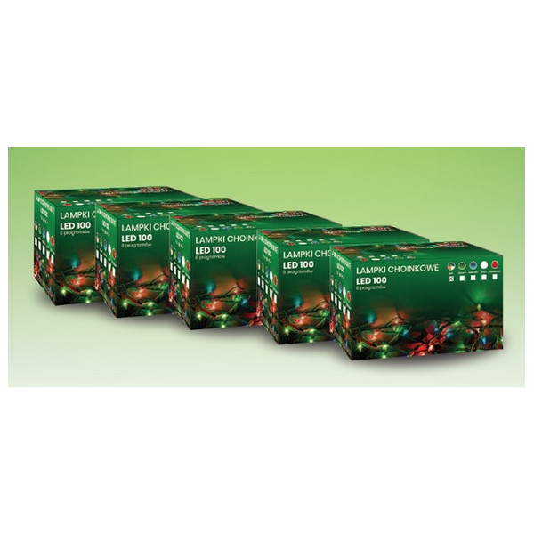 XMAS100-WHITE  Lampki choinkowe LED 100 białe-ciepłe, IP20, 4W, 8 programów, przewód 10m  