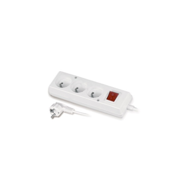 Przedłużacz 3 gniazda z uziemieniem, 1,5m, z wyłącznikiem - 3x2P+Z, 10A, 250V - PS-370WS/1,5 E BIAŁY Plastrol