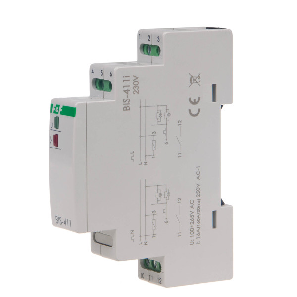 BIS-411-LED Przekaźnik bistabilny, na szynę DIN, z przekaźnikiem inrush 160A/20ms