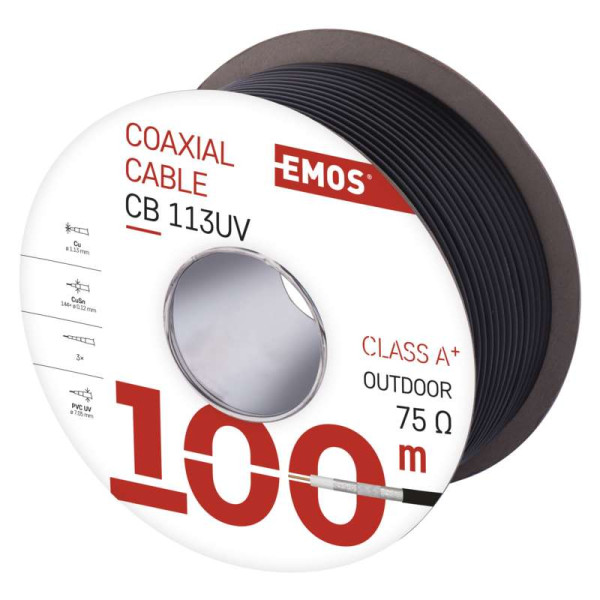 CB113UV (100m) Kabel koncentryczny zewnętrzny 75 Ohm / 1,13mm2 Cu /144x0,12mm CuSn/  śr. zew. 7,05mm / klasa A+ /  szpula 100m