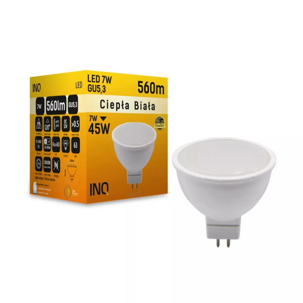 Żarówka LED MR16 7W (zamiennik 45W) 560lm 12V 3000K (ciepło-biała) 120ST GU5,3 - LR140WW INQ