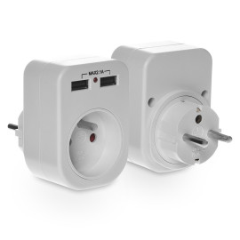 R-1USB - Gniazdo z uziemieniem 1P+Z, 10A, 250V~, 2xUSB 2.1A