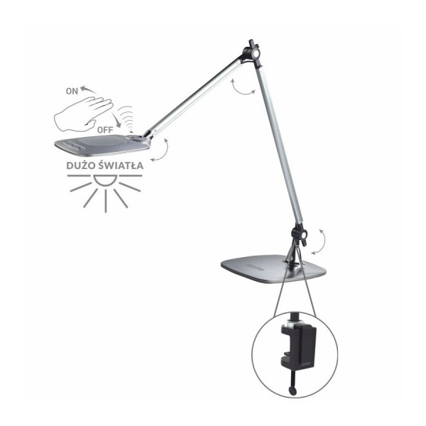 Lampa biurkowa (kreślarska) LED 10W 550lm, 2700K/4000K/6000K, srebrna - SORO2 BL001 Nilsen