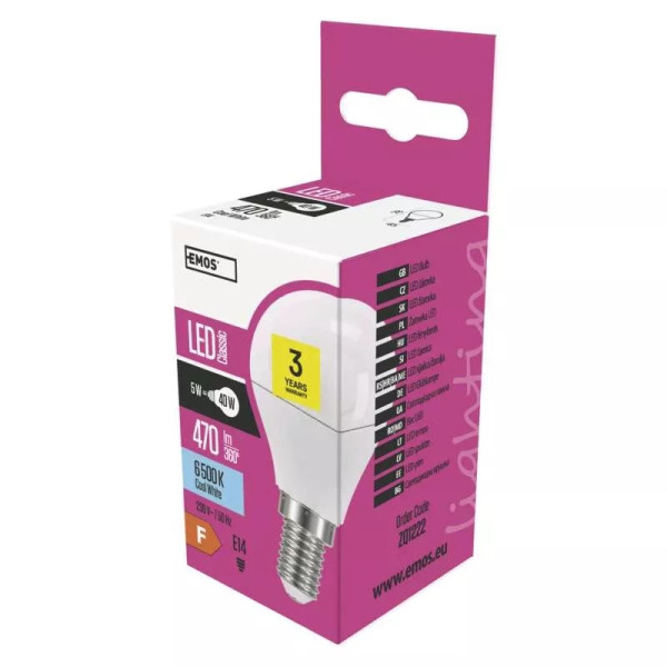 Żarówka LED E14 5W (zamiennik 40W) 470lm - P45 230V 6500K (zimnoo-biała) - ZQ1222 EMOS
