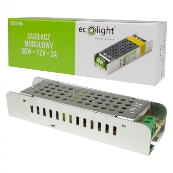 Zasilacz LED 36W 12V 3A IP20 SLIM 100x30x21   EC79768