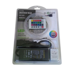 Zestaw EC79406: taśma LED RGB 5m 36W (7,2W/m) + STEROWNIK RGB + ZASILACZ 12V