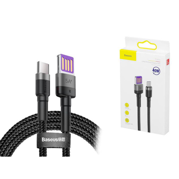 Przewód USB - USB C  - 5A, dł. 1m, nylonowy oplot, Baseus  [293557] LXROB02